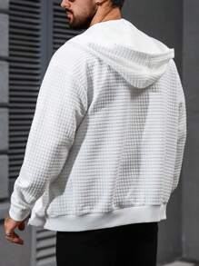 Manfinity Homme 男士运动衫 运动衫，成熟街头风格纹理面料 白色拉链连帽衫 男士白色绗缝夹克 白色连帽夹克 男士纹理拉链夹克 男士白色休闲夹克 - 白色 - 查看 2