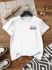 INAWLY Plus Size Women's Loose Hawaiian Style Graphic Print Short Sleeve T-Shirt, Casual Summer Holiday Wear