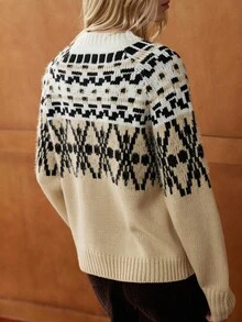 Elnivra 优雅简约波浪下摆仿毛领暖色调套头毛衣，百搭休闲、度假、通勤皆宜。 - 彩色 - 查看 2