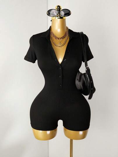 Mistrie Ladies' Solid Color Simple Daily Short Sleeve Jumpsuit