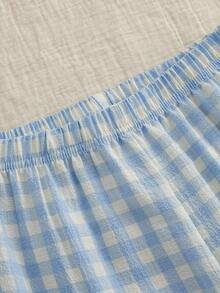 2 件套女童休闲狗狗印花长袖上衣和蓝色格子裤舒适睡衣套装 - 白色 - 查看 6