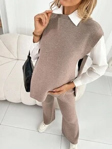 SHEIN 2pcs Maternity Casual Loose Sleeveless Top And Pants Set