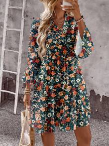 EMERY ROSE Casual Ditsy Floral Mini Dress For Women, Suitable For Summer, Multi-Layer Ruffle Skirt, Puff Sleeve, Retro Ditsy Ditsy Floral,Casual Dresses For Women Chic Dress - Multicolor - View 6