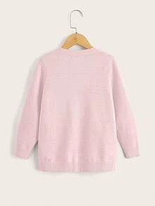 SHEIN Áo khoác cardigan dệt kim dài tay màu trơn có hai túi cho bé gái mùa thu/đông - Hồng - Xem 2