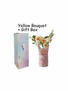 1 套手工编织羊毛人造花束，织物编织假花，包括桶和 6 朵钩针花，适合送给妈妈、妻子、闺蜜朋友、女朋友、母亲节情人节礼物、婚礼纪念品和节日派对家居餐桌装饰礼物