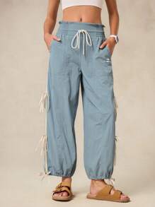 OutZeal 女士户外裤 露营徒步 防水高腰侧开衩设计带口袋 - 藍色 - 查看 8