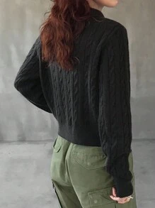 FRIFUL 女式数字刺绣长袖拉链休闲针织开衫夹克 - 黑色 - 查看 7