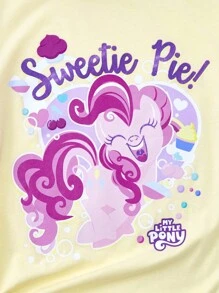 My Little Pony X SHEIN 青少年女孩休闲可爱卡通字母印花宽松短袖 T 恤，夏季 - 黃色 - 查看 4