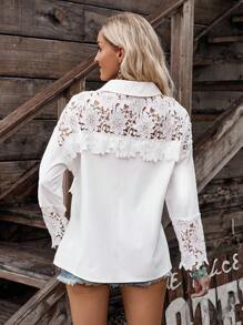 LanaWest Veste légère à manches longues minimaliste et perforée de couleur unie pour femmes, à porter au quotidien - Blanc - Voir 7