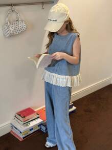 Hapijoa 青少年女孩日常休闲牛仔套装 - 藍色 - 查看 6