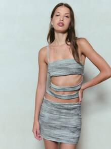 TypaGal Damska sukienka mini z wycięciami na ramiączkach, w stylu wakacyjnym - Szary - Zobacz 1