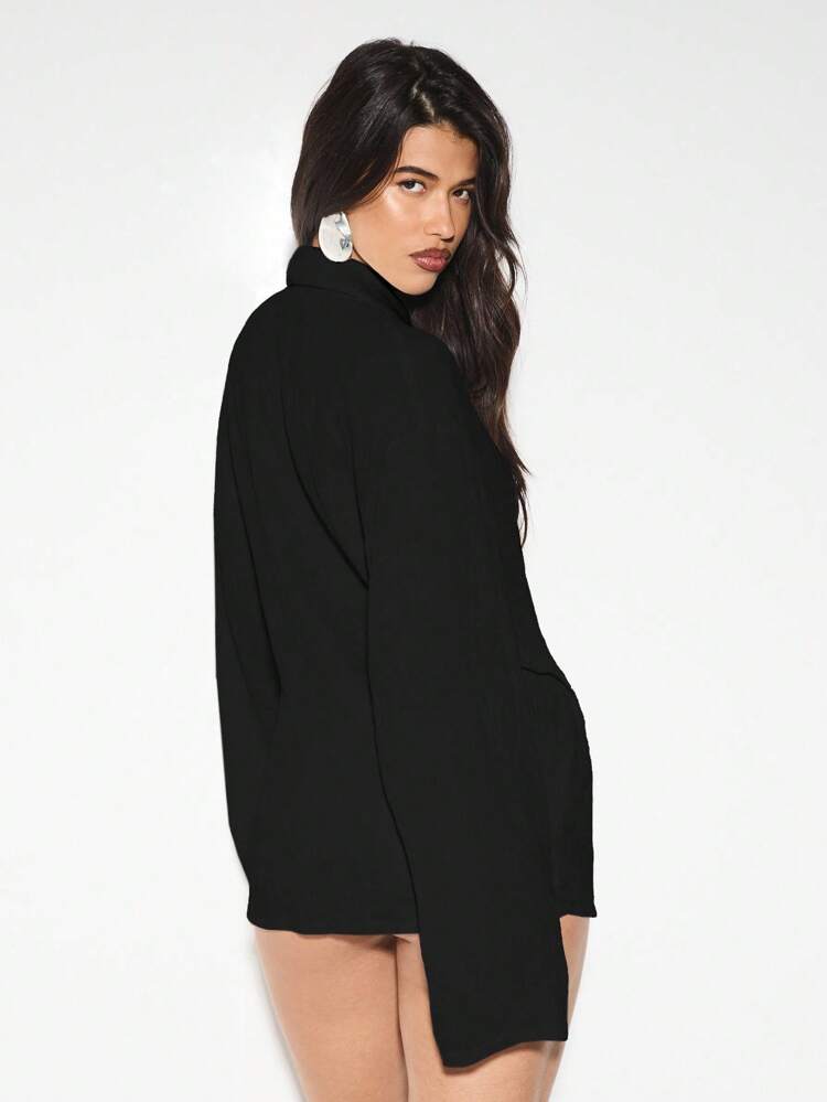 KIZN Crinkle Texture Wrap Blouse With Side Tie Closure