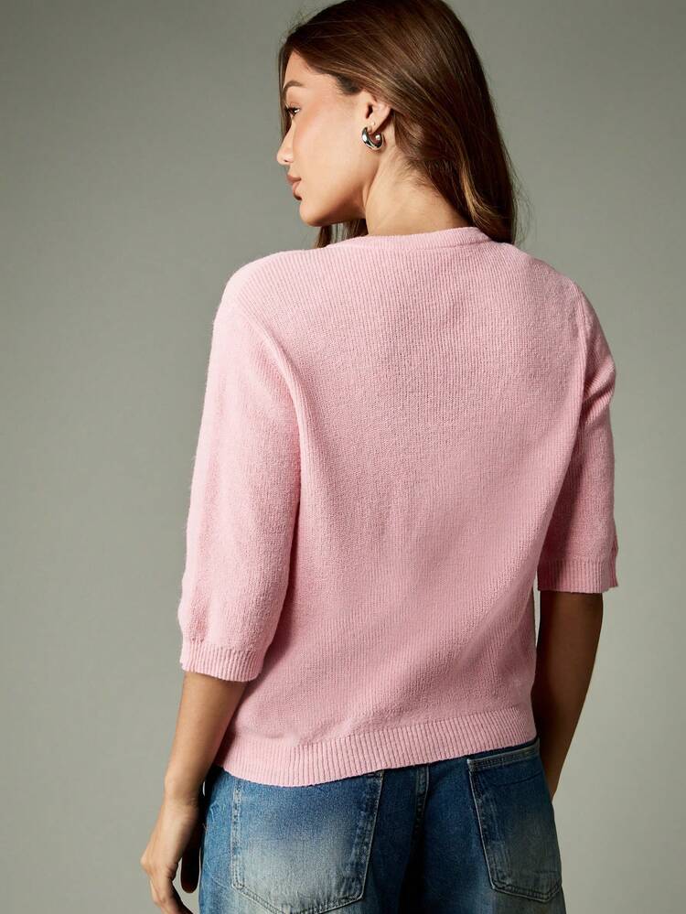 MISSGUIDED Women Half Sleeve Cardigan Tie Front Sweater Spring Fall Casual Top Ribbed Knit Lightweight Layering Button Down Knitwear Basic Everyday Wear