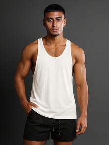 SUMWON Performance Stringer Tank Top Workout Gym Vest Bodybuilding Racerback Muscle Training Athletic Sleeveless Running Fitness Sport Top - White - View 4