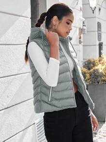 RueChic Zip Up Hooded Vest Puffer Coat - Grey - View 7
