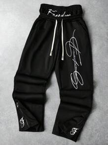 PAVTROS 男士街头风格流行 INS 搭配二合一腰带，拉链裤脚，自由刺绣，适合户外音乐节、夜总会、男朋友/丈夫礼物、周年纪念礼物、黑色运动裤，2000 年代风格 - 黑色 - 查看 1