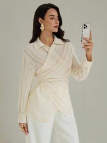 Modelyn Elegante, asymmetrische Bluse aus Jacquard-Stoff für Damen, modische, lässige und elegante Herbstkleidung für Damen. Herbstoberteile, Damenhemden, Damenkorsett-Oberteile, modische Hemden mit Taillenbesatz für den Arbeits- und Schulanfang, Party-, Geburtstags- und Abendhemden, Herbstpullover für Damen, Halloweenkostüme und kleidähnliche Korsett-Oberteile, perfekt für Mütter. - Weiss - Übersicht 2