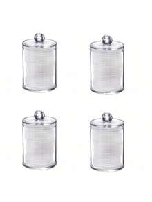 3pcs Qtip Dispenser Holder, 10oz Transparent Plastic Jar Set For Bathroom Storage & Organizing, Vanity Makeup Organizer Box Home Bathroom Decor Bathroom Organizer Summer Makeup Organizer - White - View 11