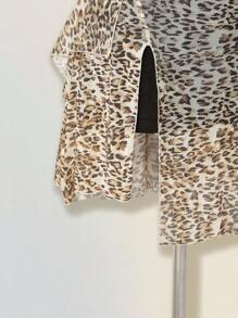 SHEIN ICON Vestido corto de mujer con tirantes finos y abertura, con estampado de leopardo