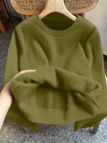Chiquease 新款女士保暖内衬圆领长袖毛衣 - 軍綠色 - 查看 3