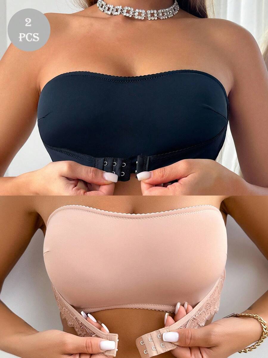 SHEIN 2件装女士纯色舒适无钢圈吊带文胸 - 彩色 - 查看 1