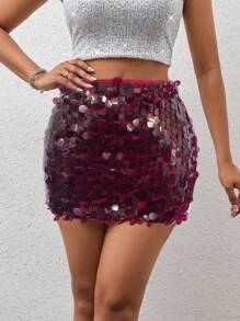 BamGleam Sequin Mini Bodycon Skirt For New Year Holiday Party Clothes - Burgundy - View 6