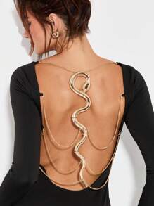 KIZN KIZN Long Sleeve Backless Mini Dress With Statement Snake Chain Detail For Club Night Holiday Evening Party Glamorous Night Out - Black - View 4