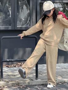 DAZY Tween Girls Knitted Sweater Set, Autumn - Apricot - View 6