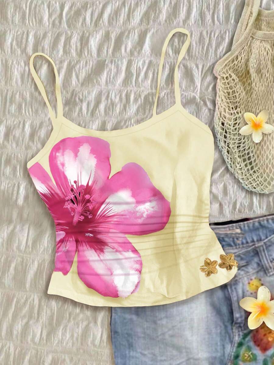 SHEIN 青少年女孩修身休闲时尚运动吊带背心基本款上衣 - 彩色 - 查看 1