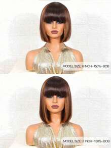 Highlight Short Straight Bob Colored Human Hair Wigs With Bangs Ombre Real Affordable Hair Replacement Wig For Women Cheap Silky Wig For Beginner Friendly Wear To Go Wig - S3/30/33 - View 5