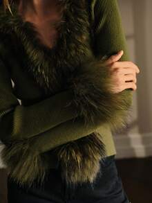 MOTF PREMIUM CARDIGAN SLIM FIT CU DETALII DE BLÂNĂ ARTIFICIALĂ ÎN CONTRAST