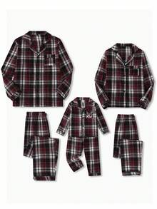 女士简约经典红白格子上衣和裤子两件套休闲睡衣套装，秋冬服装 - 彩色 - 查看 7