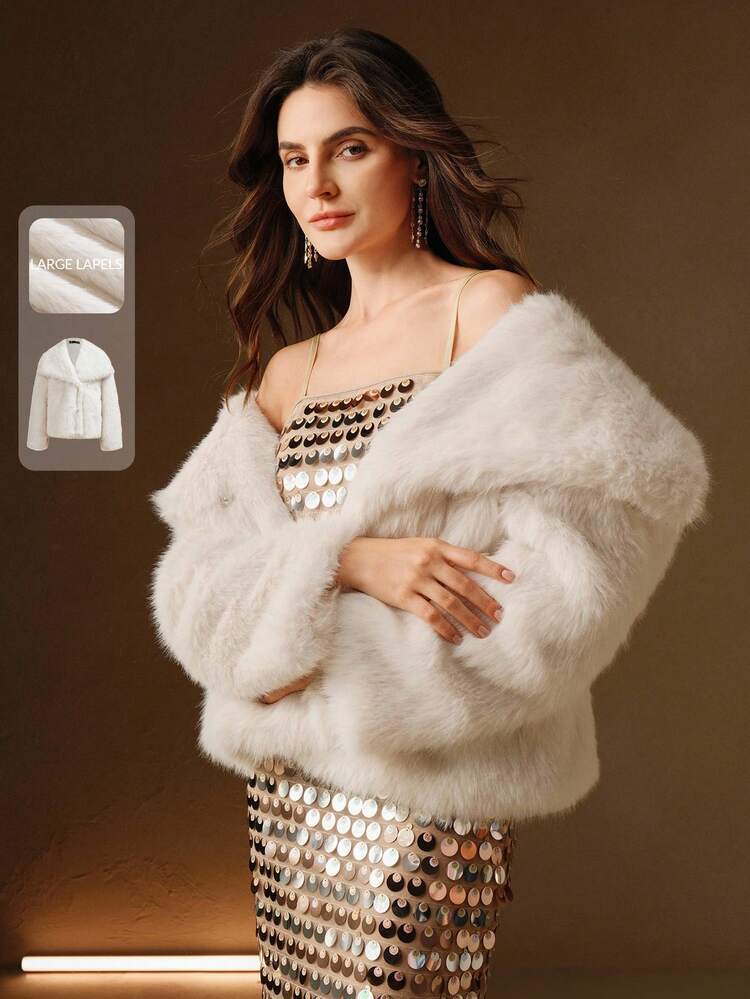 Capa de lujo elegante y romántica de piel sintética para mujer, otoño/invierno