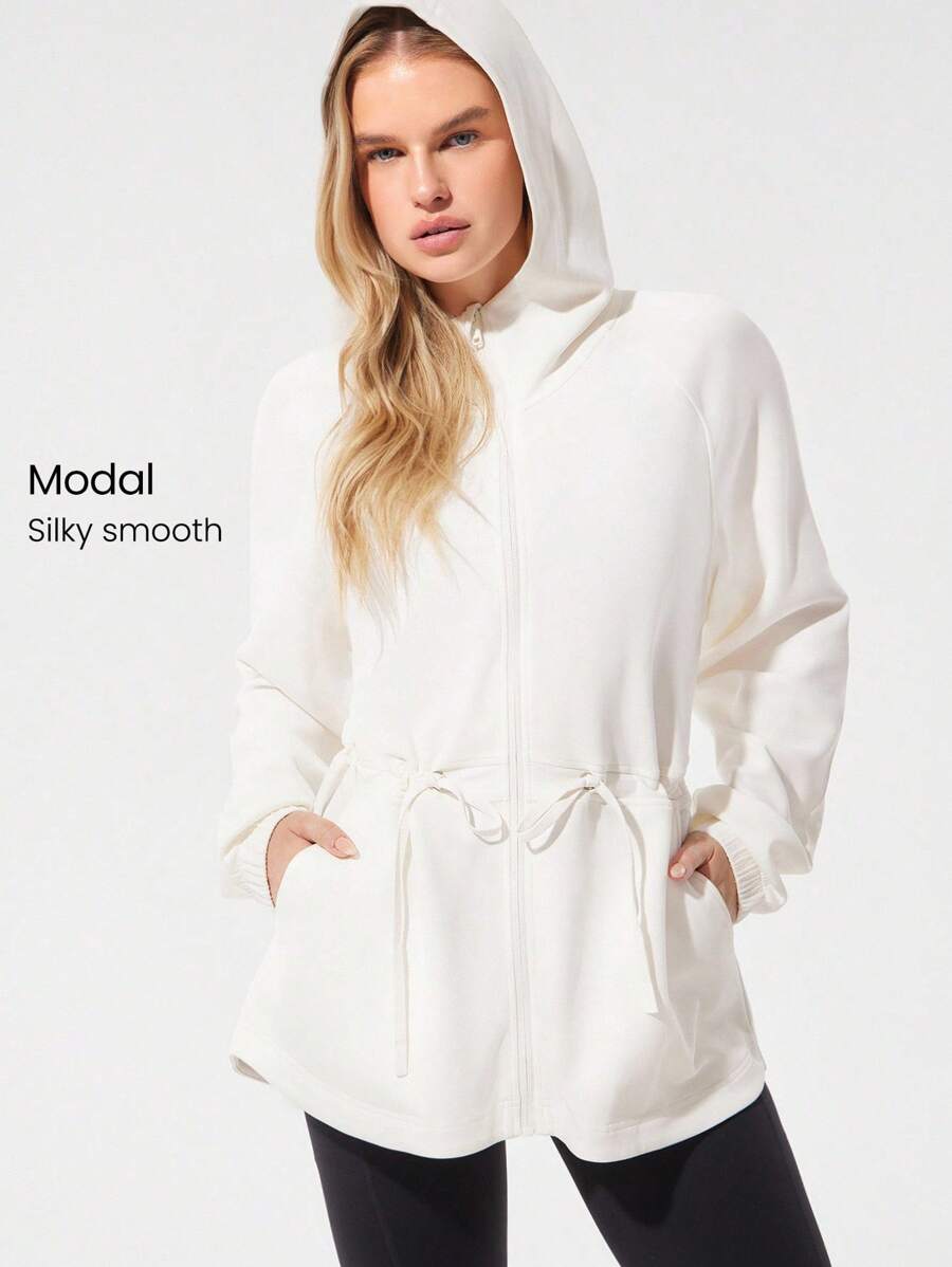 GLOWMODE Softserene 莫代尔休闲 MVP 宽松版型丝滑透气齐臀拉链连帽夹克日常休闲装 - 白色 - 查看 1