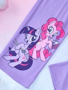 My Little Pony X SHEIN 青少年女孩休闲可爱马匹印花运动衫和裤子套装 - 彩色 - 查看 4