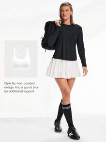 GLOWMODE Tee Time Essential Hip Length Long-Sleeve Active Top Daily Casual Machine Washable  Spring Summer - Black - View 6