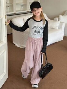 Hapijoa Tween Girls' Casual Bowknot Cargo Pants - Pink - View 2