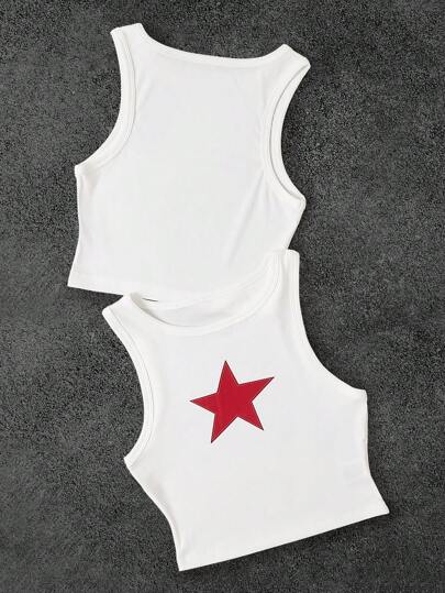 INAWLY Women's Red Pentagram Y2K Graphic Casual Minimalist Sexy Sleeveless Tank Top, Suitable For Home, Street, Streetwear, Soft Girl, E-Girl
