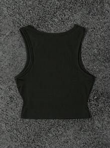 SHEIN 女式 Y2K 紫眼图形像素色块黑色短款运动背心，性感俱乐部服装，朋克街头风格，图形印花，哥特美学，休闲夏季上衣，露脐 T 恤 - 黑色 - 查看 2