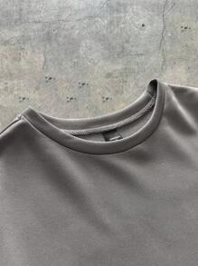 Manfinity VCAY Conjunto informal de verano de blusa de manga corta estampada y shorts tejidos - Gris - Ver 3