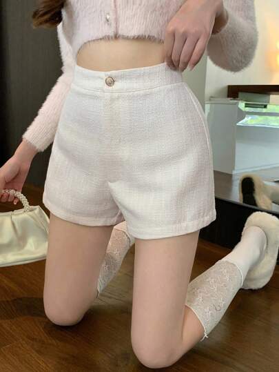 DAZY 女式休闲纯色纹理高腰短裤