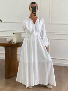 DAZY Women's Loose Casual Long Dress, Autumn/Winter Maxi Dress - White - View 3