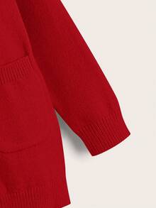 SHEIN Young Girl Casual Solid Color Cardigan With Pockets In Fall/Winter - Red - View 4