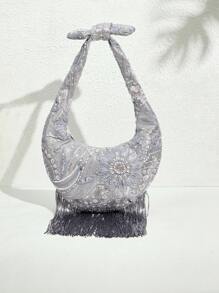 SHECARRY Floral Sequin Decor Casual Shoulder Bag, Fashion Handbag For Women - Grey - View 4