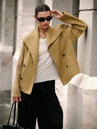 Hanevo Abrigo elegante de mujer con solapa, bolsillo y tachuelas de unicolor