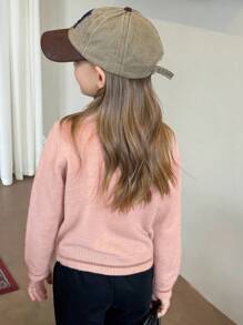 Dazy Kids 秋季女童休闲纽扣长袖开衫 - 粉色 - 查看 2