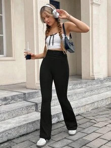 SHEIN Teen Girls Ruched Waist Flare Leg Pants