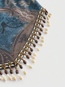 ROMWE Hippie 夏季嬉皮复古西部牛仔音乐节透明木珠流苏下摆佩斯利印花波西米亚抹胸女 - 彩色 - 查看 3