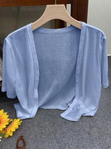 INAWLY 女士标准尺寸短袖薄款开衫，适合户外和度假穿着 - 藍色 - 查看 3