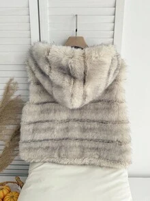 Comfortcana 大码女式无袖人造毛皮连帽休闲扎染大衣